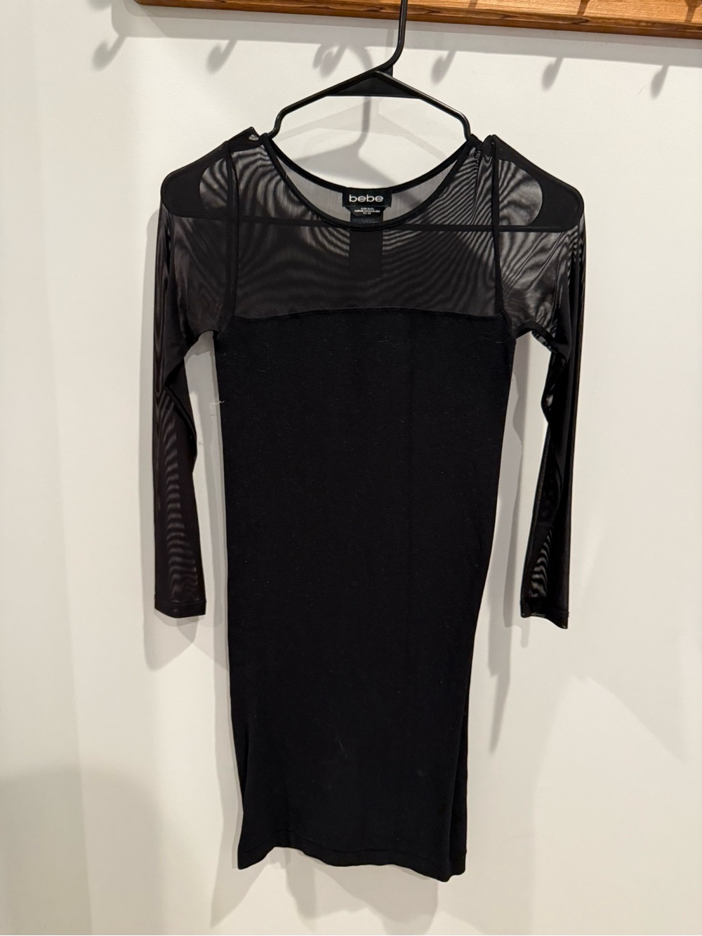 bebe Black Long-Sleeve Mesh Yoke Bodycon Dress